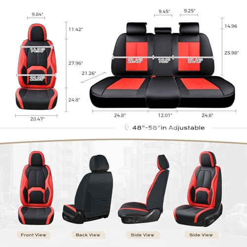 Image of Coverado Seat Covers, Car Seat Covers Front Seats, 2 Pack Black and Red Leather Seat Covers, Waterproof Car Seat Protector with Lumbar Support, Front Seat Covers Universal Fit for Most Cars