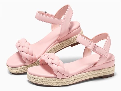Image of Coutgo Girls Platform Sandals Espadrille Braid Open Toe Ankle Strap Wedge Sandals Summer Dress Shoes for Toddler /Little /Big Kids