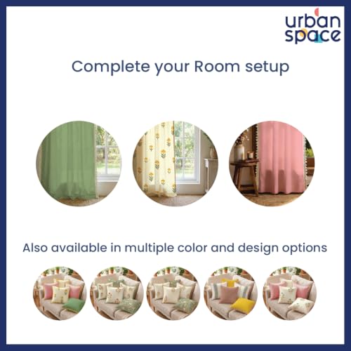 Image of Urban Space Cotton Cushion Cover Set of 5, 16 x 16 Inches, Decorative Throw Pillow Covers with Pom Pom, Printed Sofa Cushion Covers for Living Room, Home Decor (CC4, 40Cm x 40Cm, Set of 5)