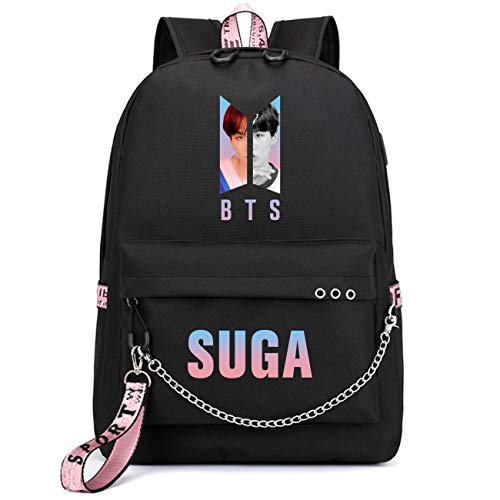 Preisvergleich Produktbild ZIGJOY Kpop BTS Bangtan Jungen Rucksack Daypack Schultasche Bookbag mit USB-Ladeanschluss Suga Jin Jimin Jung Kook Für Fans Suga Negro