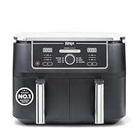 Ninja Foodi MAX Dual Zone Digital AirFryer, 2 Drawers, 9.5L, 6-in-1, Uses No Oil, Air Fry, Max Crisp, Roast, Bake, Reheat, Dehydrate, Cook 8 Portions, Non-Stick Dishwasher Safe Baskets, Black AF400UK
