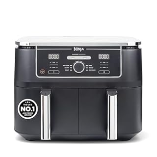 Ninja Foodi MAX Dual Zone Digital Air Fryer, 2 Drawers, 9.5L, 6-in-1, Uses No Oil, Max Crisp, Roast, Bake, Reheat, Dehydrate, Cook 8 Portions, Non-Stick Dishwasher Safe Baskets, Black AF400UK