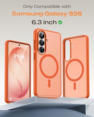 Image of TOCOL for Samsung Galaxy S26 Case, Compatible with Magsafe, Full Camera Protection, Built-in Magnetic Ring, Drop Protection, Translucent Matte Phone Case for S26 6.3 inch (Orange)