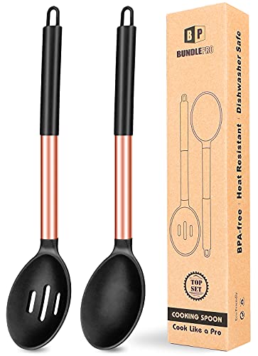 Paquete de 2 Cucharón de Silicona, Cucharas Solidas, Utensilios de Cocina para Mezclar, Cocinar, Servir y Freir Comida, Verduras, Salad Cover