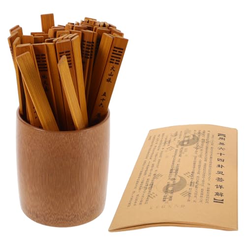 Alasum Juego de Herramientas Sagradas de Adivinación de Bambú con 64 Hexagramas Varitas de Profecía Chinas Tubo de Bambú de 10 CM y Libro Accesorios para Rituales Místicos y