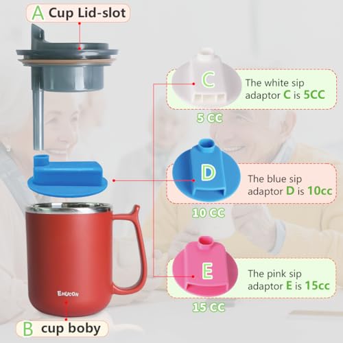 Image of Dysphagia Regulating Drinking Cup for Swallowing Difficulty Adults with 5cc 10cc 15cc Sip Options, Limited Slow Flow Cup for Choke Prevention (Red)