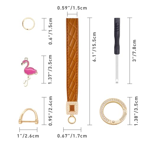 Image of OHKYOOT Leather Wristlet Keychain,Wrist Keychain Car Key Chain with 5 Key Ring and Anti-Lost D Ring
