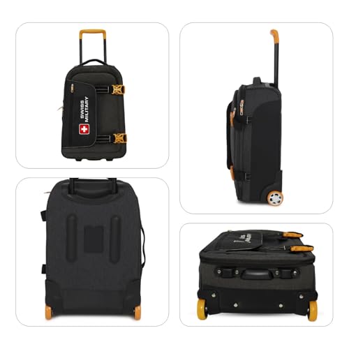 Image of SWISS MILITARY Honey 45L Charcoal Grey Soft Cabin Luggage Trolley Bag, Unique Design, Silent Glide 2-Wheel System, Quick Access Pockets, Separate Wet Pouch, Durable Base, Lightweight Travel Suitcase