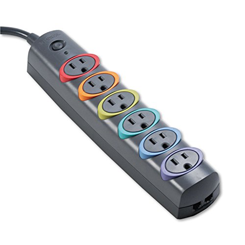 Kensington SmartSockets Color-Code Surge Protector, 6 Outlets/6 ft Cord/670 Joules KMW62146