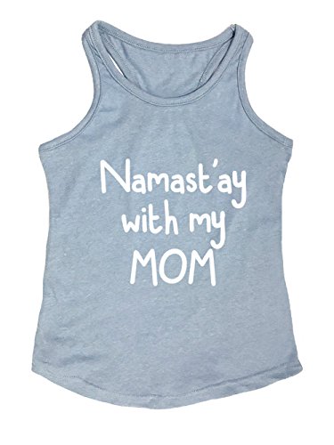 Tough Cookie's Kids' Girls 2-13 Yrs Flowy Triblend Tank Top with Namast'ay with My Mom Print (Made in USA) (Large, Dusty Blue)