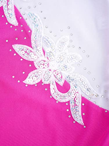 Oyolan Enfant Fille Justaucorps Gymnastique Strass avec Short Danse Gym Patinage Costume Spectacle Entraînement 5-16 Ans D Rose 3-4 ans – vue 6