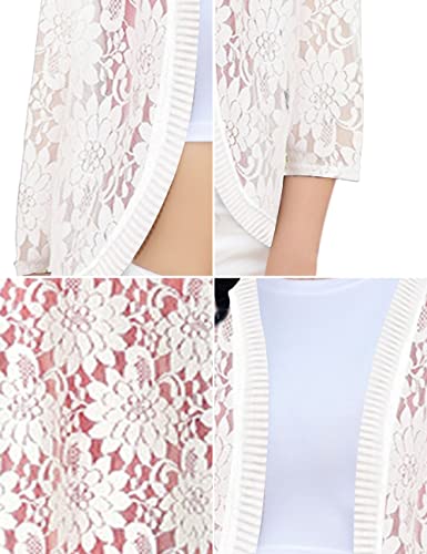 Image of Xunger Women's 3 /4 Sleeve Lace Cardigan Casual Open Front Floral Lace Shrug Summer Cover Up