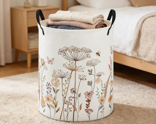 Image of ESSME Kids Laundry Basket,Flower Hamper Collapsible Canvas Waterproof Storage Bin for Girls, Cute Hamper,Gift Baskets(Flower cluster)