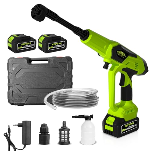 Image of KEPEAK Cordless Pressure Washer, 1450PSI Portable Power Washer with 6-in-1 Nozzle, 21V Hand Held Pressure Washer with 2 Batteries, Electric Power Cleaner for Car, Garden, Home
