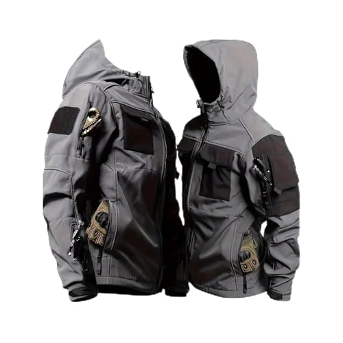 Vhersily Chaquetas tácticas para hombre militares impermeables con capucha antiviento para trabajo Softshell multibolsillos para caza, moto, top de invierno, transpirable, deportivo, versátil