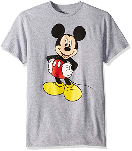 Disney Mickey Mouse Men's Mickey Wash Short Sleeve T-Shirt, Heather Grey, Extra Large