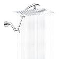 Hibbent All Metal Rain Shower Head, 12'' High Pressure Rainfall Square Showerhead with 16" Shower Head Extension Arm, Solid Brass Adjustable Shower Arm Extender, Waterfall fixed Showerheads, Chrome