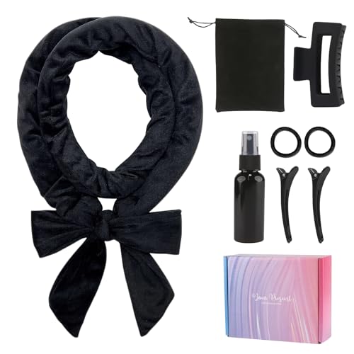 Set di 8 bigodini per capelli, senza calore, senza calore, con aste per scoppiare la notte, colore nero