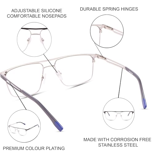 Image of TEEN & 20 Rectangle Blue Cut Computer Glasses for Men | Anti-Glare Zero Power Eyeglasses Frame for Eye Protection & Digital Screen Use - TN9004