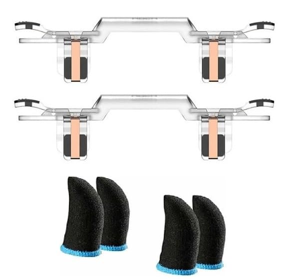 FKU Rock Mobile Game Controller Trigger Aim Button [1PAIR] & [2PAIR] Finger Sleeve Joystick (Clear, for Mac OS, PC) (2 TRIGGER + 2 PAIR SLEEVE)-image-42
