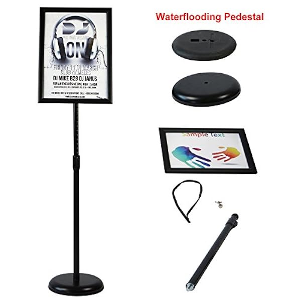 T-Sign Verstelbare voetstuk Poster Stand Aluminium Snap Open Frame voor 8,5 x 11 inch graphics, zowel verticale als horizontale weergave teken weergegeven - kleur zwart, ronde basis