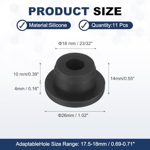 Image of MECCANIXITY 11pcs T-Shaped Silicone Plugs 18mm 23 /32 Inch Dia Snap in Plug Hole Seal Cover Round Rubber Stopper for 17.5-18mm Holes Kitchen Rubber Bulkheads Waterproof Sealing, Black