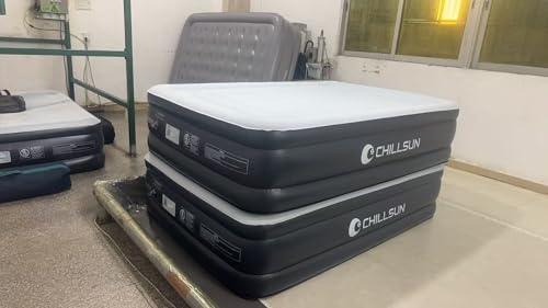 CHILLSUNエアーベッド ダブルサイズ 空気ベッド 電動ポンプ内蔵 フロック表面加工 長さ203×幅152×厚さ40cm 耐荷重400kg 耐久 極厚 軽量 防水防潮 折り畳み 収納バッグ付き キャンプ、旅行、家庭、防災、来客用