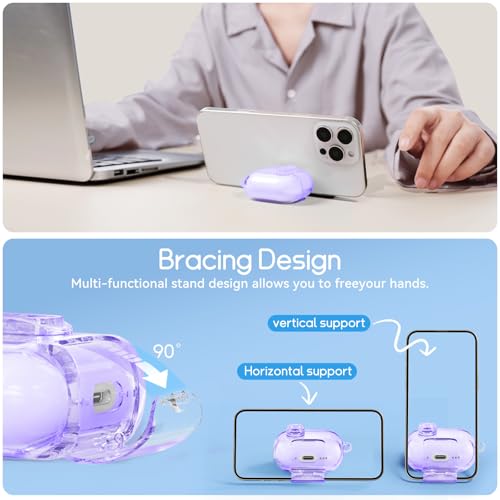 Image of for AirPods Pro 2nd 1st Case with Safety Lock,Clear Purple | Clear Case with Phone Stand & Cleaner Kit,Cute Floral Chain for Women Girls,Soft TPU Protective Cover,Shockproof