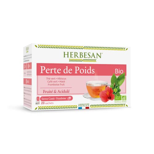 En Oferta Herbesan Infusion Mate Perte De Poids Bio Thé Vert, Hibiscus, Maté, Framboise - 20 Sachets