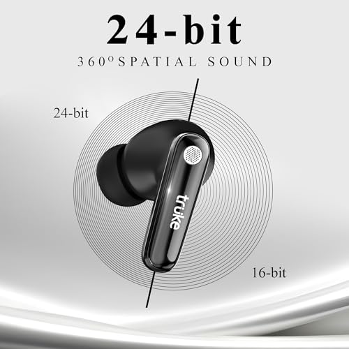 Image of truke Mega 10 True Wireless in Ear Earbuds W / 24-Bit Lossless Spatial Audio, 70H Battery Fast Charge Buds, Dual Pairing, 13mm Drivers TWS, Low Latency(40ms), Matte Finish, ENC (Jet Black)