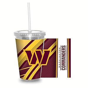 Rico Industries NFL Football Washington Commanders NFL Football Team 16oz Clear Tumbler W/Straw