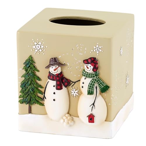 Avanti Linens - Tissue Box Cover Resin Countertop Accessories Christmas Decorations (Snowmen Gathering Collection)