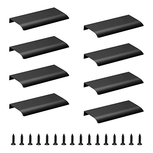 MOROBOR 8 Pack Modern Style Finger Edge Pull Furniture Drawer Handles Hidden Cabinet Kitchen Drawer Handles Knobs, 150mm/Black