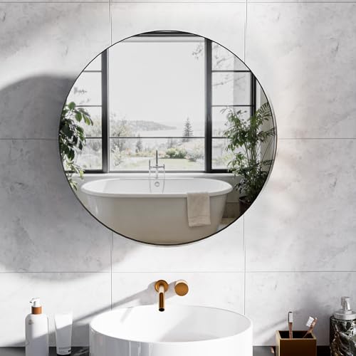 Ztexkee Armario Baño con Espejo de Metal Redondo Armario de Pared Colgante con 2 Estanteria Negro (No Requiere ensamblaje) 52x12.5x52 cm - imagen 3