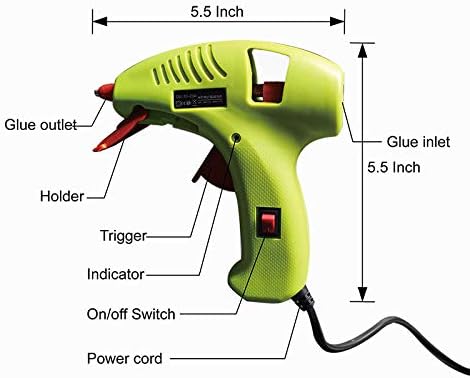 NEX&CO Kids Mini Hot Glue Gun with 60 Pack Colored Glue Sticks - Melting Adhesive Glue Gun Kit for Small Arts Craft Projects with Finger Protectors - Safety Low Temp On Off Switch LED Indicator Green