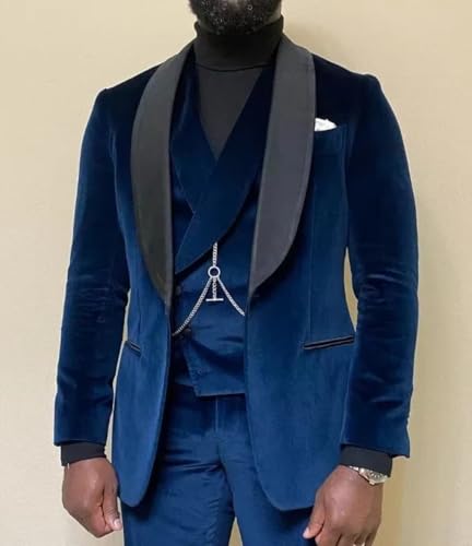 VENNYNG Men's Peak Lapel Velvet Suit 3 Piece Wedding Prom Tuxedo Suit Winter Men Suit2