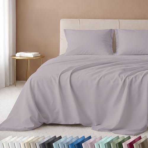 Image of California Design Den Twin Sheet Set - 100% Cotton, Luxury 600 Thread Count Deep Pocket Twin Sheets, Soft and Durable Bedding with Sateen Weave - Lavender