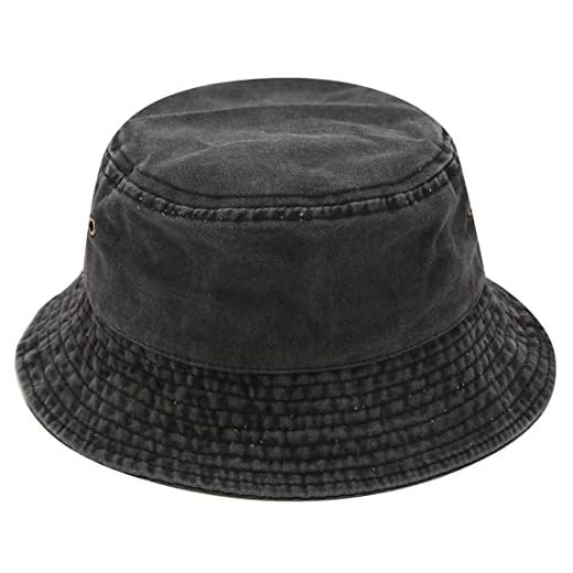 Yixda Vintage Cotton Fischerhut Sonnenhut Washed Retro Outdoor Bucket Hat (Schwarz)