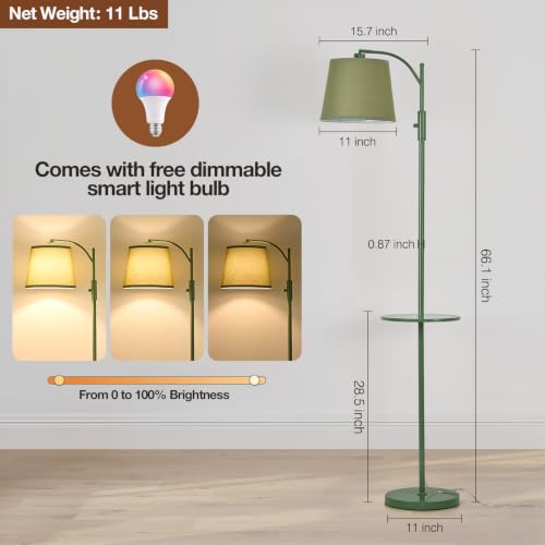 Image of AIDENOEY Smart Floor Lamp with Side Table | Stepless Dimming, RGB Multi-Color | Adjustable Swivel Head | Voice Control with Alexa & Google Assistant |Green Lamp for Living Room,Bedroom,Home Office