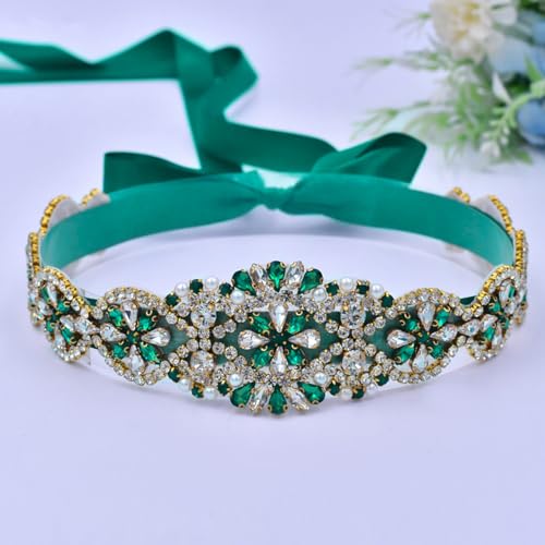 ECYC Ltd Crystal Rhinestone Wedding Dress Belt Emerald Green Rhinestone Bridal Belt Sashes Bridesmaid Dress Belt2