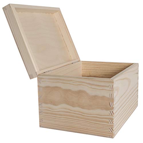 WooDeeDoo Rectangular Wooden Storage Box with Hinged Lid, 22 x 16 x 13.5 cm