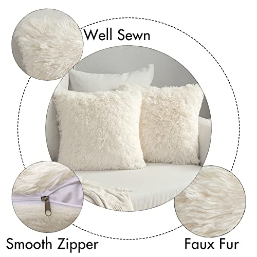Image of MIULEE Pack of 2 Luxury Faux Fur Throw Pillow Cover Deluxe Spring Decorative Plush Pillow Case Cushion Cover Shell for Sofa Bedroom Car 16 x 16 Inch Beige