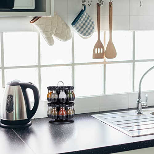 Relaxdays Gewürzkarussell, 16 Gewürzgläser, Gewürzständer 360° drehbar, HxD: 29 x 19 cm, aus Kunststoff, schwarz/Silber - Image 7