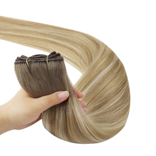 Image of Full Shine Invisible Weft Hair Extensions 16 Inch 105G Balayage Hair Weft