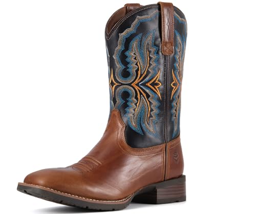 Image of SUREWAY Cowboy Boots For Men - Mens Square Toe Embroidery Western Boot,Oil /Slip Resistant,Durable Classic Pull on 10 Inch Wellington Boots - Soft Toe Full Grain Leather Work Boots
