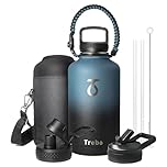 Trebo Insulated Water Bottle 2 L with Paracord Handle Wide Mouth Double Wall Stainless Steel Keep Cold 48 Hours Water Bottle with 3 Lids, Indigo Crush