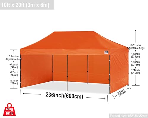 Image of ABCCANOPY Heavy Duty Easy Pop up Canopy Tent with Sidewalls 10x20, Orange