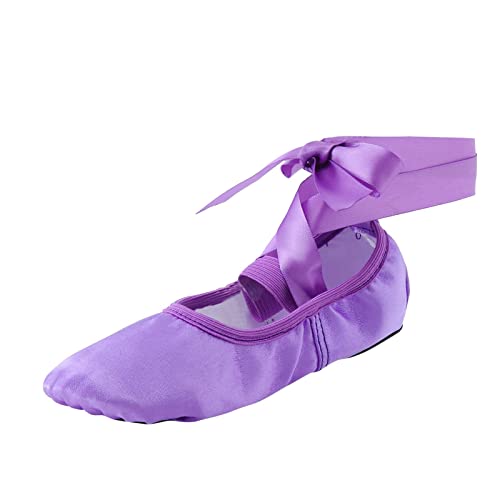Toddler Ballet Shoes for Girls Long Lace up Canvas Ballet Dance Shoes with Elastic Band Yoga Training Shoes