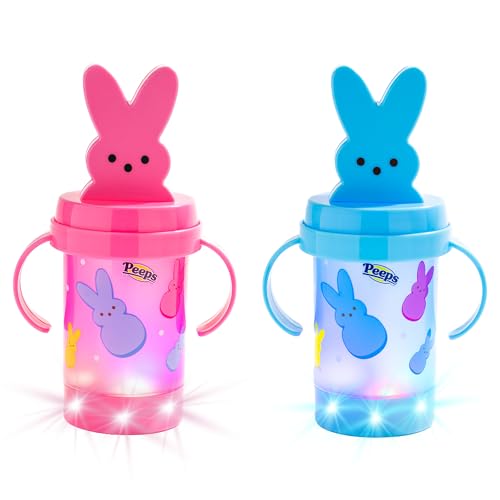 Cool Things Corp Light Up Kids Party Drinkware – LED Light-Up Sippy Cups for Parties, Classroom Gifts, Holiday Favors, BPA-Free Reusable Cups for Kids – PEEPS Easter Bunny Pink & Blue
