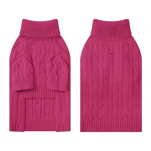 Image of Small Dog Thermal Pullover Sweater, Classic Turtleneck Cable Knitwear Dog Clothes for Cold Weather Warm Pet Clothes for Chihuahua, Bulldog, Dachshund, Pug Hot Pink X-Large